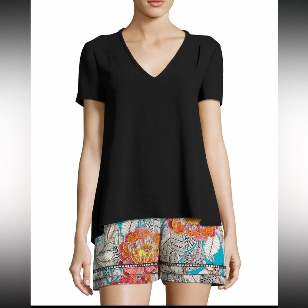 Trina Turk Floramaria Cut-out Shoulder Black Short Sleeve Boxy Blouse - Picture 2 of 13